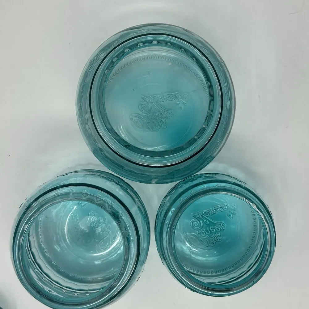 The Pioneer Woman Cassie Teal Embossed Glass Canister 3-Piece Set READ